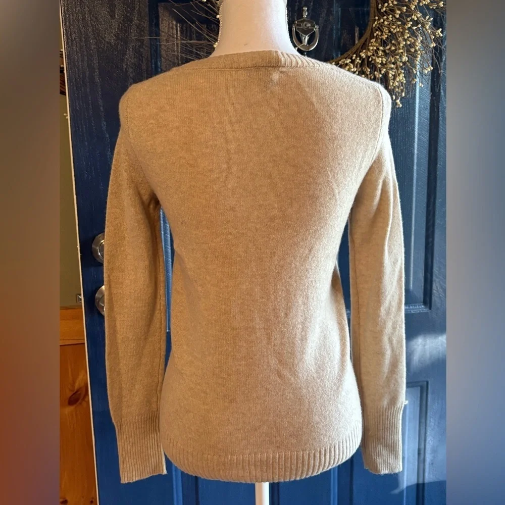 J. Crew Tan Brown Blue Knit Panel Wool Sweater NWOT